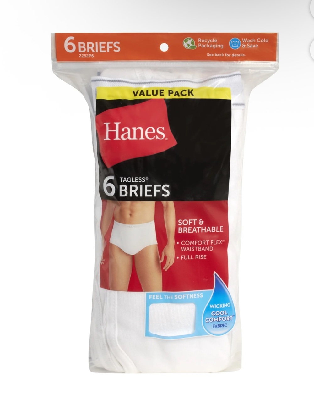 Hanes White Men's Tagless Briefs - 6 Pack